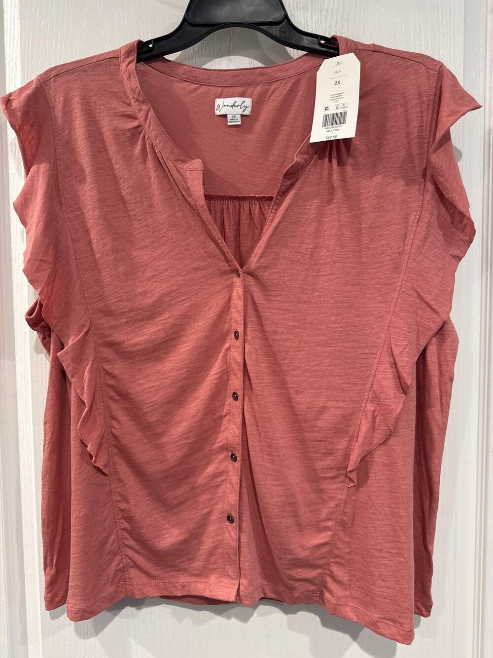Wonderly 2X Rust Ruffle Sleeve Button Front Top NWT $52.50